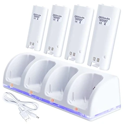 Abbildung von OSTENT Ladegerät Dock Station + 4 Akkus Kompatibel für Nintendo Wii Remote Controller Farbe Weiß