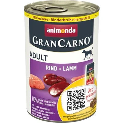 Abbildung von GranCarno Hunde Nassfutter mit Rind + Lamm (6 x 400 g), Hundefutter nass ohne Getreide und Zucker von animonda, für ausgewachsene Hunde, frischen fleischlichen Zutaten