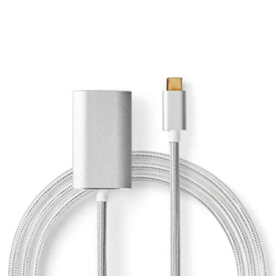 Abbildung von Nedis USB Adapter 3.2 Gen 1 C™ Stecker HDMI™ Power delivery 2.00 m rund Vergoldet Geflochten / Nylon Silber Verpackung mit