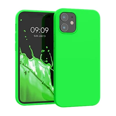 Abbildung von kwmobile Hülle kompatibel mit Apple iPhone 12 Mini weiches TPU Silikon Case Cover geeignet für kabelloses Laden Neon Grün