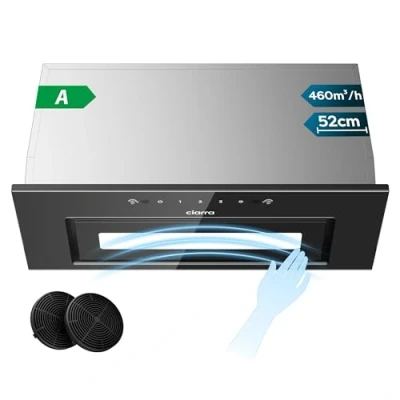 Abbildung von CIARRA CBCB5931B Einbau Dunstabzugshaube 52 cm Lüfterbaustein 460 m3/h Einbauhaube Touch Bedienung mit CBCF055 Aktivkohlefilter Integrierte Abluft Umluft Abzugshaube 3 Leistungsstufen Schwarz