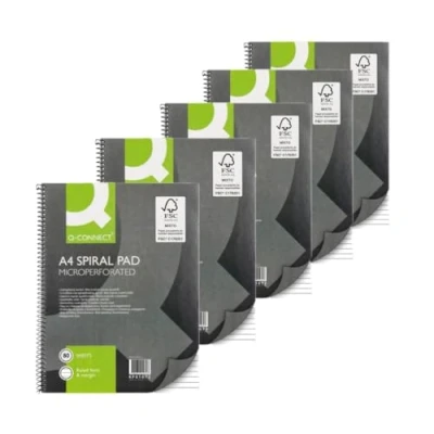 Abbildung von Q Connect Executive Spiralblock A8 80 Seiten fein liniert mit Rand 5 Stück