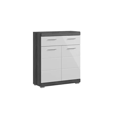 Abbildung von xonox.home Badezimmer Scout X06B2703 Kommode breit Schrank Standschrank in Front weiß Hochglanz Korpus rauchsilber Nb.ca.74x88x31 cm