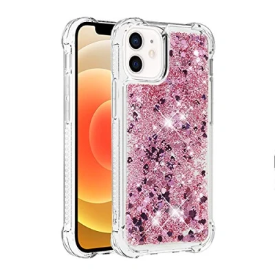 Abbildung von KBIKO zxl Kompatibel mit iPhone 12 Glitzer Hülle,Mädchen Glitzern Handyhülle,Paillette Flüssigkeit Clear Silikon Schutzhülle für 12.Rose Gold YBL