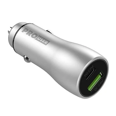 Abbildung von Pro User Dual USB Car Charger 48W: Auto Ladegerät aus Aluminium mit C PD und Quick Charge, LED Ring für 12V/ 24V PKW/LKW/Wohnmobil, lädt Handy, Tablet, Laptop, Kamera