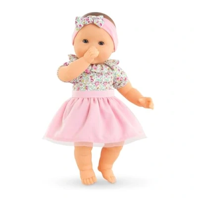 Abbildung von Corolle Mon Grand Poupon Süßes Großes Baby, Weichkörperpuppe mit Schlafaugen, Stirnband, Rock abnehmbar, Vanilleduft, 36cm, ab 2 Jahren, behält den Daumen im Mund