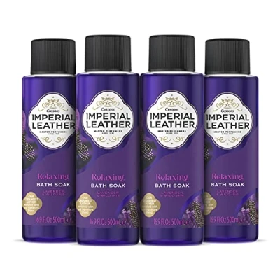 Abbildung von Imperial Leather Relaxing Bath Soak, Lavendel &amp; Wilde Iris, reichhaltiges cremiges Schaumbad, sanfte Hautpflege, Großkauf, 4 x 500 ml