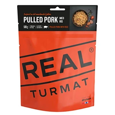 Abbildung von Trekkingnahrung Pulled Pork mit Reis Outdoornahrung Outdoor Mahlzeit Notration