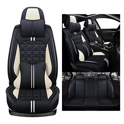 Abbildung von nenyan Autositzbezüge Komplett Set Universal in Premium Design Schonbezüge für die Vordersitze &amp; Rückbank Auto Sitzbezüge Airbag Geeignet Wasserdicht Sitzbezug Schwarz Beige Luxus