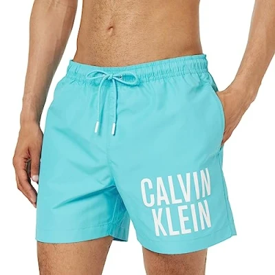 Abbildung von Calvin Klein Swimwear Medium Drawstring Badeshorts, Herren, Größe: Small, Blue tide