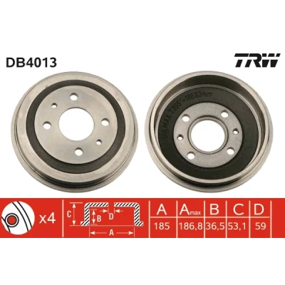 Abbildung von TRW DB4013 Bremstrommel 205,5 FIAT: Cinquecento, 500 Limousine, 126, ZASTAVA: 750 SEAT: IBIZA 1