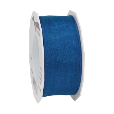 Abbildung von PRÄSENT Four Seasons transparentes Band mit Drahtkante Royalblau, 25 m einfarbiges Stoffband, 40 mm Breite, leicht biegsames Schleifenband zum Dekorieren &amp; Basteln, für besondere Anlässe