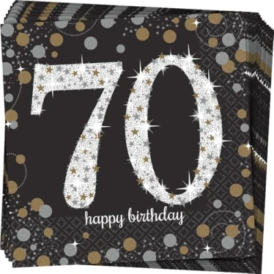 Abbildung von Amscan 511964 Servietten 70. Geburtstag, 16 Stück, 33 x cm, Happy Birthday, Sparkling Celebration