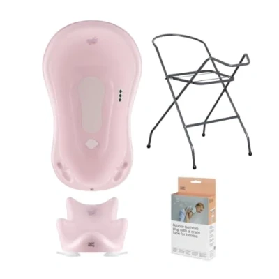 Abbildung von Hylat Baby Set: Badewanne mit Thermometer, Ständer &amp; Stöpsel, Badewannensitz, Ablaufschlauch stabil und bequem für Neugeborene Babys