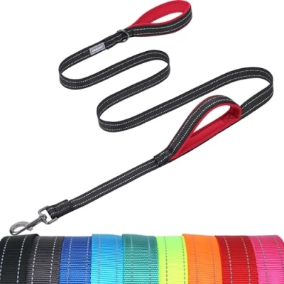Abbildung von VIVAGLORY Hundeleine mit Zwei Griffen, für Training und Spazierengehen, Griff den Verkehr, reflektierende Sicherheit, Bequeme Hund Leine, 1.5 m x 2.5 cm, Schwarz