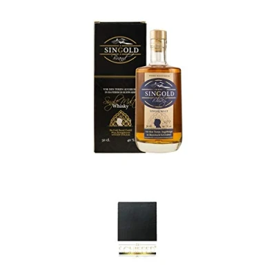 Abbildung von Singold Brand Single Malt Whisky Deutschland 0,50 Liter + Schiefer Glasuntersetzer eckig ca. 9,5 cm Durchmesser