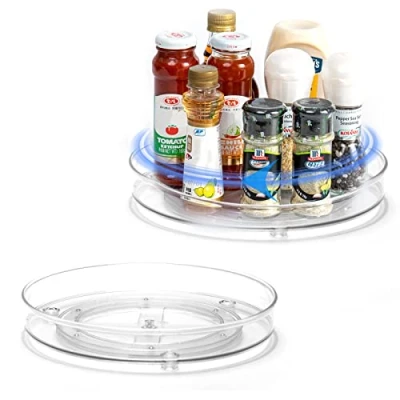 Abbildung von LUZOON Kühlschrank Organizer 2 Stück:27+23cm, Schrank Küchen Lazy Susan 360 Drehbarer Gewürzhalter Transparent (Transparent, 2PCS：27cm+23.5cm)