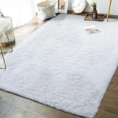 Abbildung von Calore Teppiche Schlafzimmer Flauschig Weicher Hochflor Teppich Anti Rutsch Wohnzimmer Moderne Waschbarer (160 x 230 cm, Weiß)