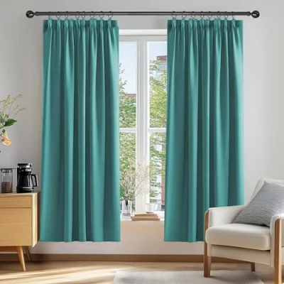 Abbildung von Deconovo Verdunkelungsvorhang Kräuselband Dicke Gardinen Wohnzimmer Thermo Vorhang Blickdicht, 183x117cm(HöhexBreite), Türkis, 2er Set