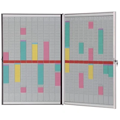 Abbildung von Nobo abschließbares T Karten Planungsset, abschließbar, magnetische, trocken abwischbare Außenhülle, Haftnotizen Set mit 20 Spalten und 54 Slots, Größe 2, inklusive Schlüssel, 1901361