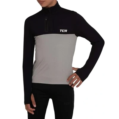 Abbildung von TCA Funktionsshirt Jungen Langarm Fusion Pro Quickdry Langarmshirt atmungsaktiv Wandershirt Laufshirt mit Reißverschluss Outdoor Longsleeve Sport Pullover Grau/Schwarz, 10 12 Jahre