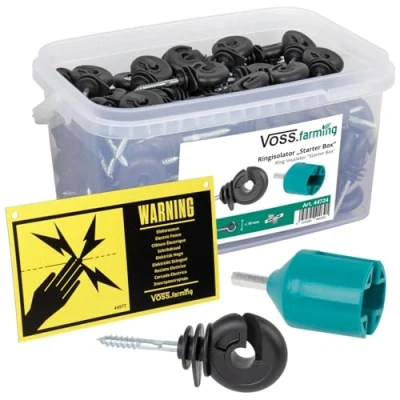 Abbildung von VOSS.farming 150x Ringisolator + Einschraubhilfe Warnschild für den Weidezaun
