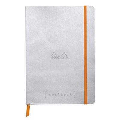 Abbildung von Rhodia 117741C Notizheft Goalbook (DIN A5, 14,8 x 21 cm, Dot, praktisch und trendige, mit weichem Deckel, 90g, elfenbeinfarbigem Papier, 120 Blatt, Gummizug, Lesezeichen) 1 Stück, Silber