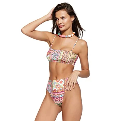 Abbildung von Trendyol Damen Bikinihose mit hoher Taille Bademode, Sehr bunt, 44 DE