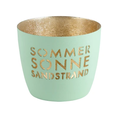 Abbildung von Gift Company Madras, Windlicht, M, Motiv: Sommer, Sonne, Sandstrand, Aqua/Gold, H8,5cm, D10cm