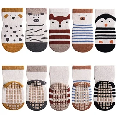 Abbildung von FedMois 5er Pack Baby Kleinkinder ABS rutschfeste Socken Sneaker Tiermotive Baumwolle, Pinguin, 0 1 Jahr