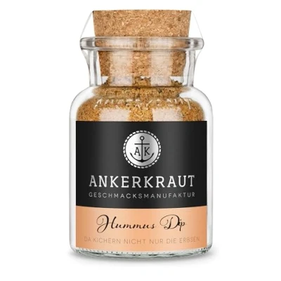 Abbildung von Ankerkraut Hummus Gewürz, Kichererbsen Dip selber zubereiten, Falafel Wrap würzen, Sesammus, Orient Flair für zu Hause, Sauce Püree Gemüse und Cracker, 105g im Korkenglas