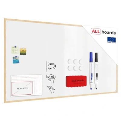Abbildung von ALLboards Whiteboard mit Holzrahmen 180x100cm Magnettafel Weiß Magnetisch, Trocken Abwischbar
