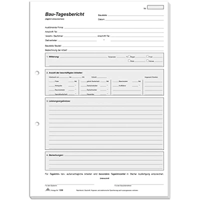 Abbildung von RNKVERLAG 1309 Bau Tagesbericht, Block mit 3 x 40 Blatt, selbstdurchschreibend, DIN A4