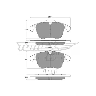 Abbildung von TOMEX brakes TX 14 47 Bremsbelagsatz Vorderachse FORD: S Max Mk1, Galaxy Mk2 MPV, MONDEO 4 Turnier, VOLVO: V70 3, 2, V60 I, JAGUAR: XF Limousine