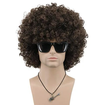 Abbildung von VGbeaty Afro Perücke 70er Jahre 80er Braun Kurze Lockige Disco Rocker Männer Frauen Cosplay Kostüm
