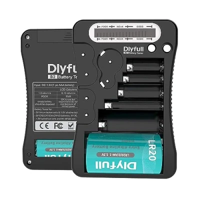 Abbildung von Dlyfull LCD Universal Batterietester für AA AAA C D 9V Digitaler Testgerät CR123A CR2 CRV3 2CR5 CRP2 Batterie 1,5V und 3V Knopfzellen, Schwarz
