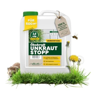 Abbildung von Scheidler Ökokraft Unkraut Stopp Grundstoff Essig/Acetum 3 Liter Natürlicher Unkrautvernichter für 500 m2 extra stark Entferner Wege/Pflaster/Terrassen Langzeit Unkrautfrei