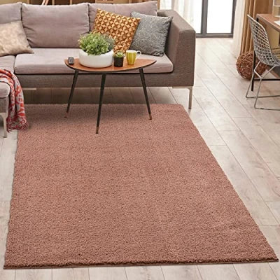 Abbildung von carpet city Shaggy Teppich Hochflor 200x200 cm Rosa Rot Einfarbig Weicher Wohnzimmerteppich Uni Modern Polyester Teppiche Soft Flauschig Weich Schlafzimmer Kinderzimmerteppich