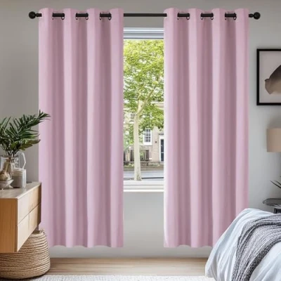 Abbildung von Deconovo Vorhang Verdunkelungsvorhang Gardine Wohnzimmer Thermogardine Kälteschutz Ösen, 175x140cm(HöhexBreite), Hellpink, 2er Set