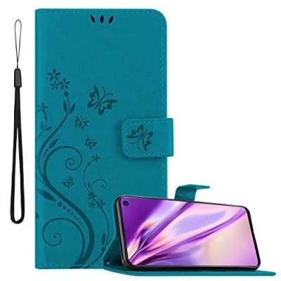 Abbildung von Cadorabo Hülle kompatibel mit Samsung Galaxy S10 4G Blumen Design aus Kunst Leder Flip Klappbare Stoßfeste Magnetische [Standfunktion] [Kartenfächern] Cover für Tasche in Blau