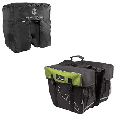 Abbildung von M Wave Unisex Erwachsene Amsterdam Double Gepäckträgertasche inkl. Regenhaube, schwarz/grün