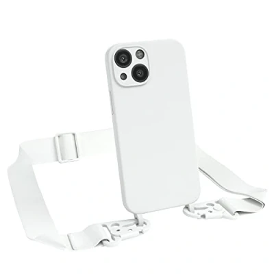 Abbildung von EAZY CASE Premium Silikon 2 in 1 Handykette kompatibel mit iPhone 13 Mini Handyhülle Umhängeband, Handykordel Silikonhülle, Hülle Band, Kette für Smartphone, Weiß