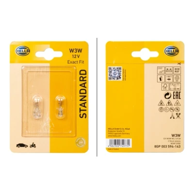 Abbildung von HELLA 8GP 003 594 143 Glühlampe 12 3 W3W Halogen vorne und hinten AUDI: A4 B6 Avant, Limousine, B7 VOLKSWAGEN: Golf 7 Schrägheck