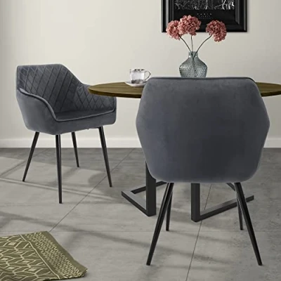 Abbildung von ML Design Stuhl Esszimmerstühle mit Rücken &amp; Armlehne moderne Küchenstühle (Komplett Set, 2 St), Polsterstuhl Esstischstühle 2er Set Küchenstuhl Samt Anthrazit