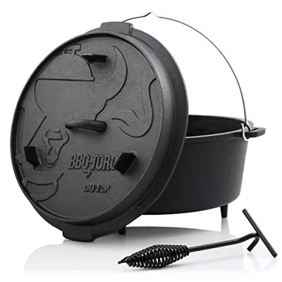 Abbildung von BBQ Toro Grilltopf Dutch Oven DO12P, 13,6 L Premium Gusseisen Kochtopf, Gusstopf, (3 tlg)