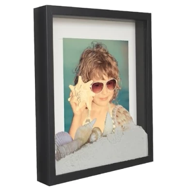 Abbildung von BD ART 20x25 cm Box 3D Objektrahmen Bilderrahmen mit Passepartout 13x18 cm, Schwarz Rechteckiger zum befüllen, tiefer für objekte 3 Wandbehang oder Desktop, Suvenirs