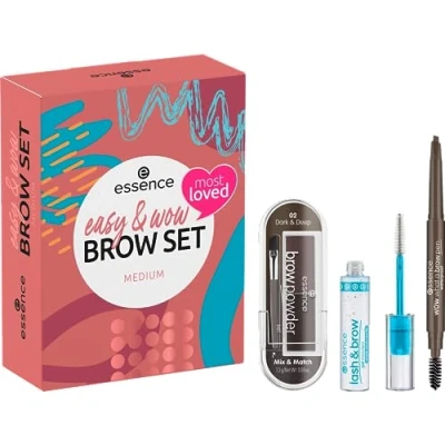 Abbildung von essence cosmetics easy &amp; WOW brow set medium, Augenbrauen Set, Make Up, Geschenke für Frauen, vegan, ohne Mikroplastikpartikel, Parfüm, 1er Pack (3pcs)