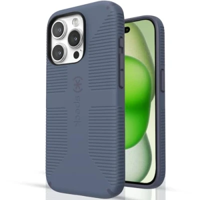 Abbildung von Speck Schutzhülle für iPhone 15 Pro, gebaut MagSafe, Fallschutz, Kratzfest, weich, 15,5 cm (6,1 Zoll), CandyShell Grip Mystery Blue/Faded Denim
