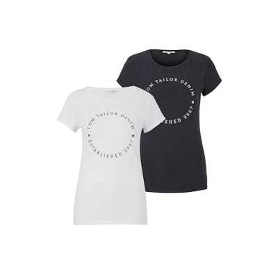 Abbildung von TOM TAILOR Denim Damen Doppelpack T Shirt 1029695, 10522 Shale Grey Melange, XS
