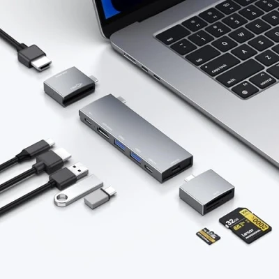 Abbildung von USB C Hub for MacBook, 8 in 2, 2 HDMI 4K 60Hz, C, A Data Ports microSD SD Card Reader MacBook Pro 13 Inch, Air M1 M2 M3 iPad Dell XPS, Lenovo Thinkpad, HP Laptops